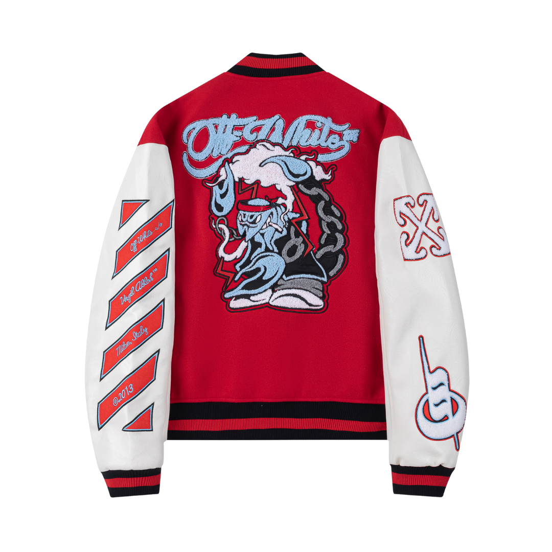 Off-White Off-W Varsity Jacket Coral Blanco Diagonales
