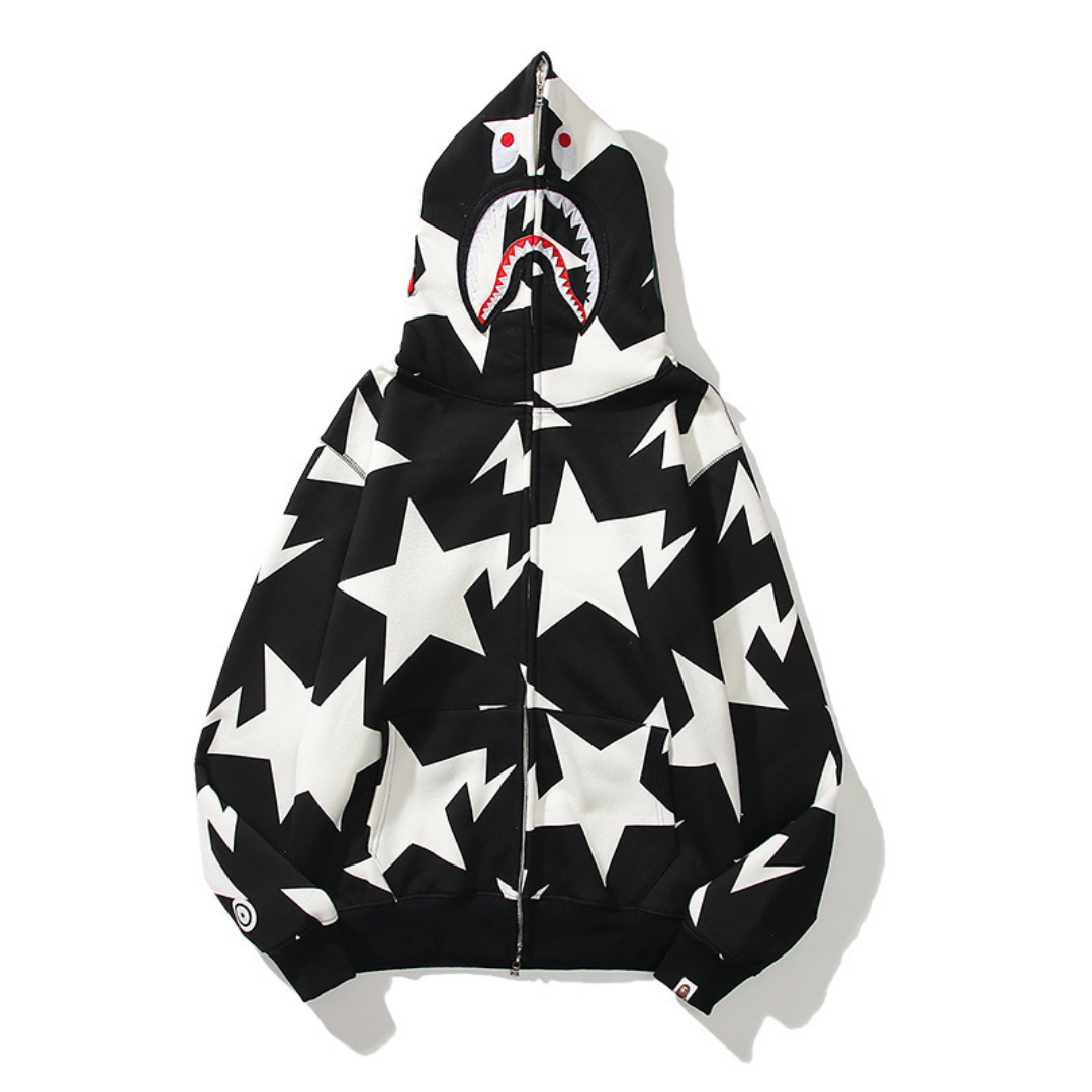 Bape Shark Hoodie Estrellas Negro