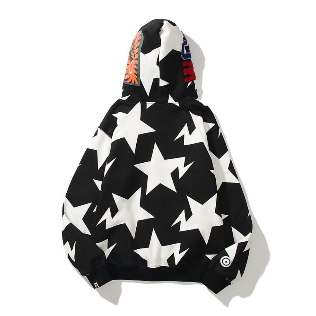 Bape Shark Hoodie Estrellas Negro