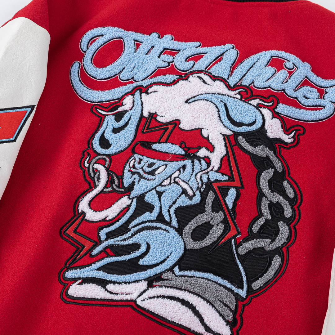 Off-White Off-W Varsity Jacket Coral Blanco Diagonales
