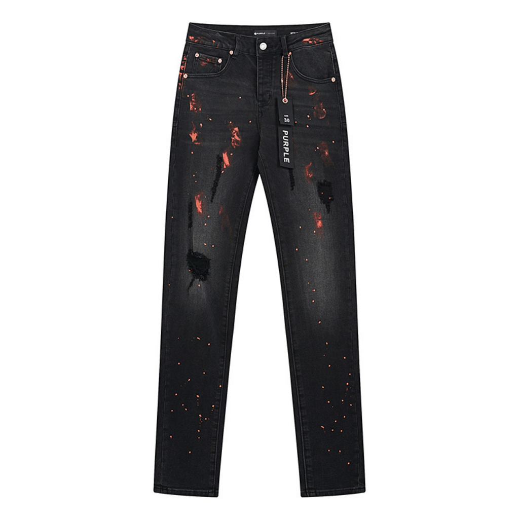 Purple Distressed Paint Jeans