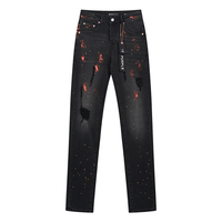 Purple Distressed Paint Jeans Estrellas Negro Blanco