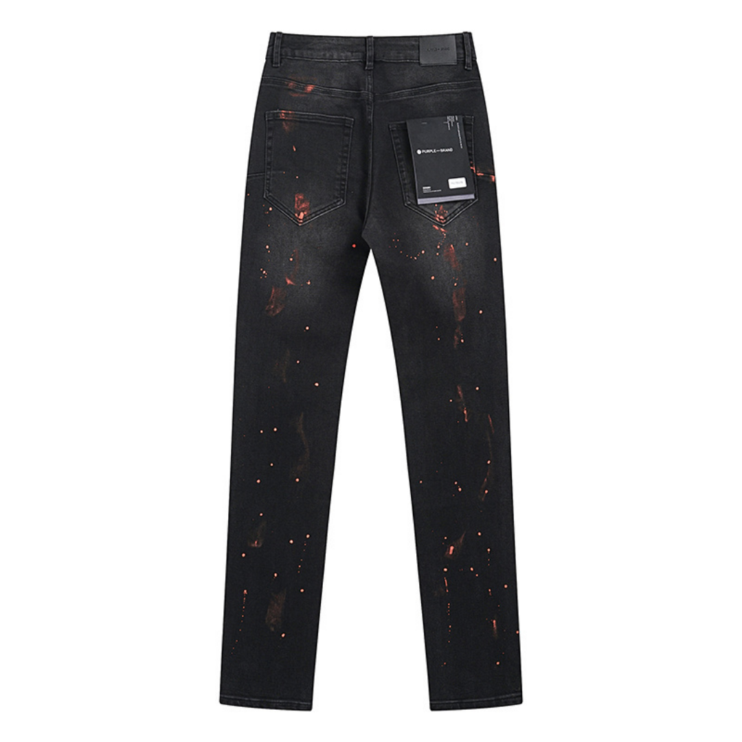 Purple Distressed Paint Jeans Estrellas Negro Blanco