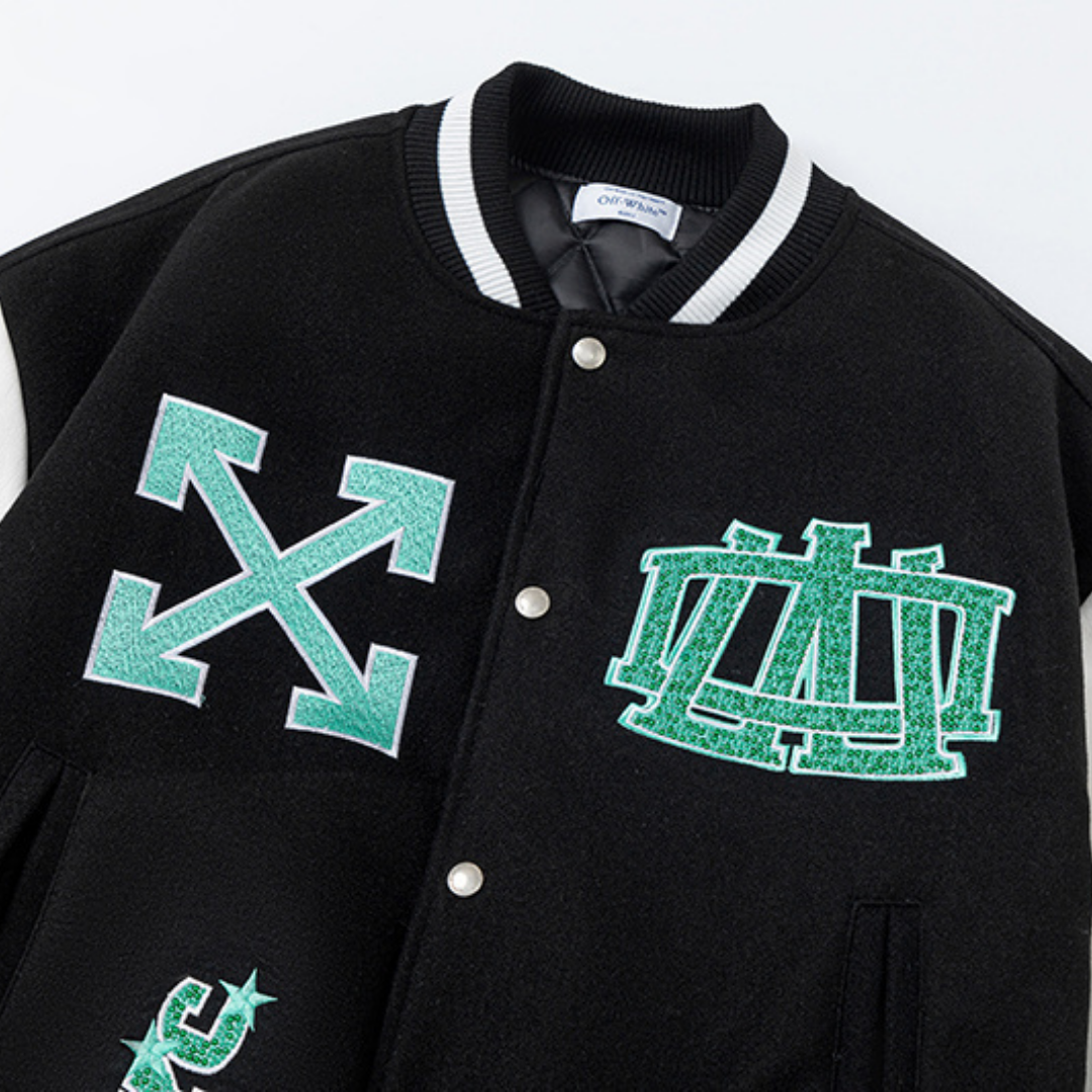 Off-White Off-W Varsity Jacket Negro Verde