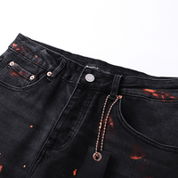 Purple Distressed Paint Jeans Estrellas Negro Blanco