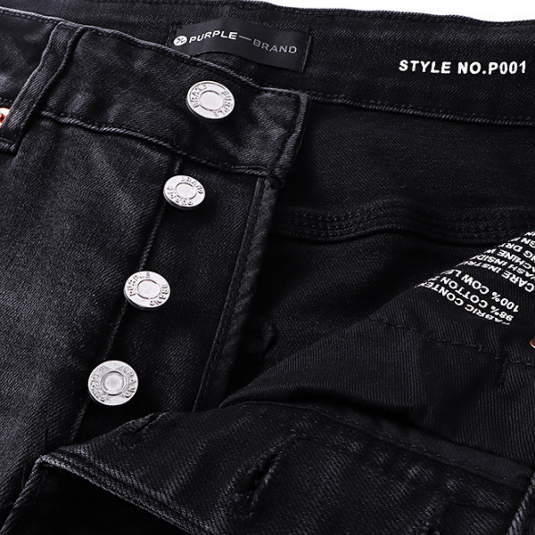 Purple Distressed Paint Jeans Estrellas Negro Blanco