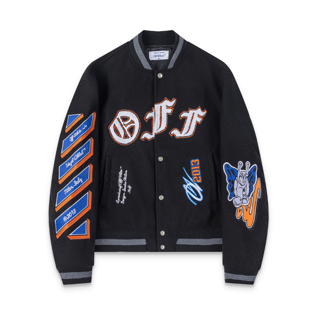Off-White Off-W Varsity Jacket Negro Logo Blanco