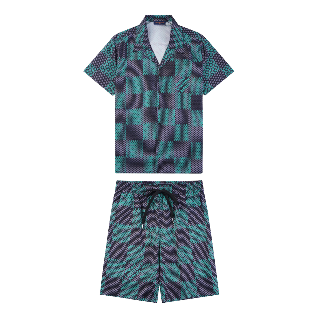 Monogram Short Set Check Azul Verde