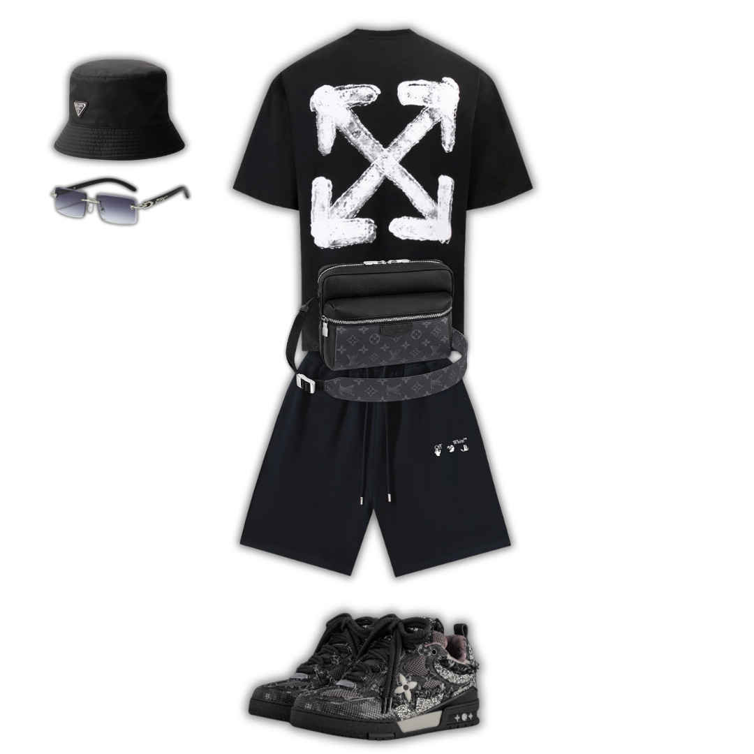 Outfit BB + Bag + Cap + Sunglasses + Sneakers Estrellas Blanco Negro