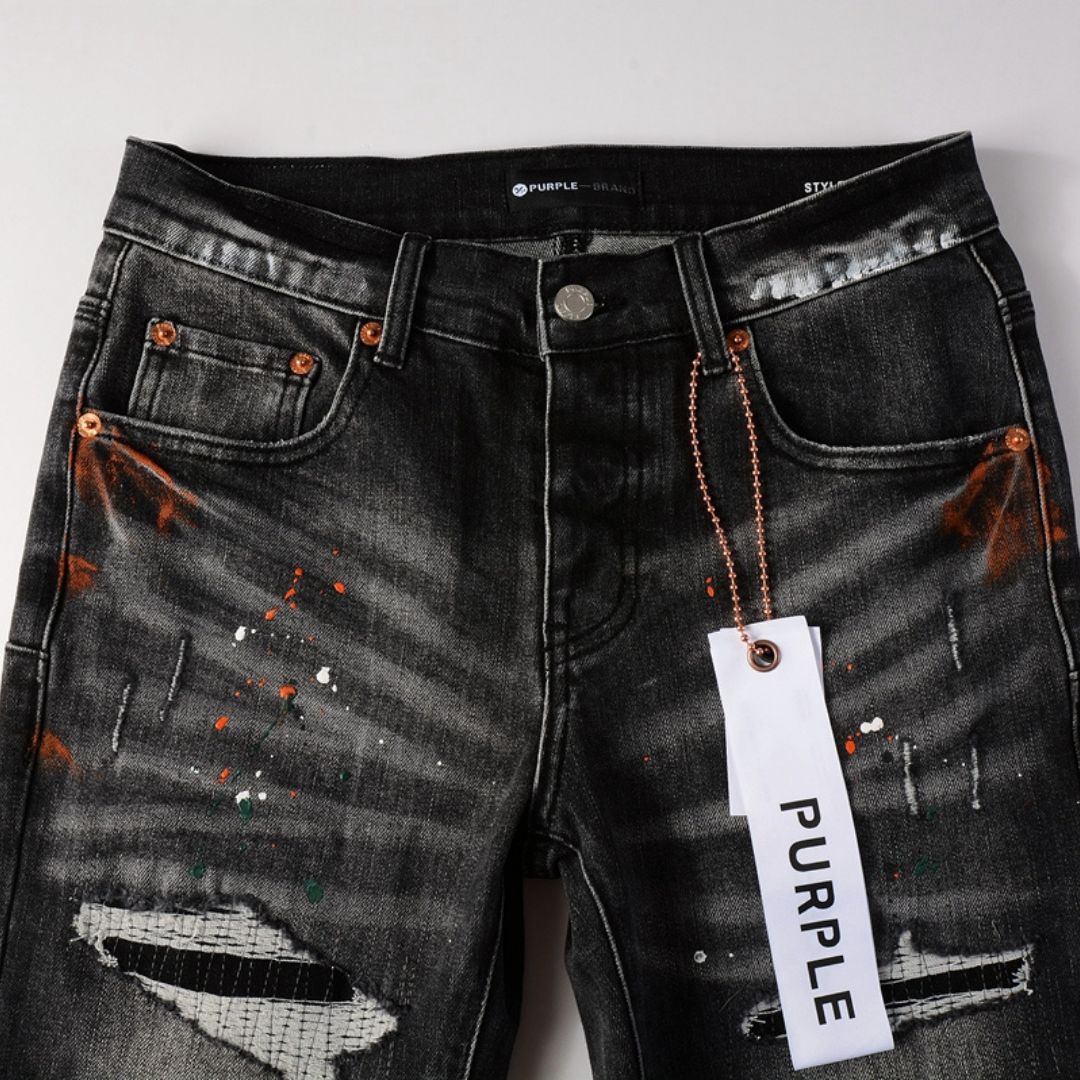 Purple Distressed Paint Jeans Purple Rojo Tacos