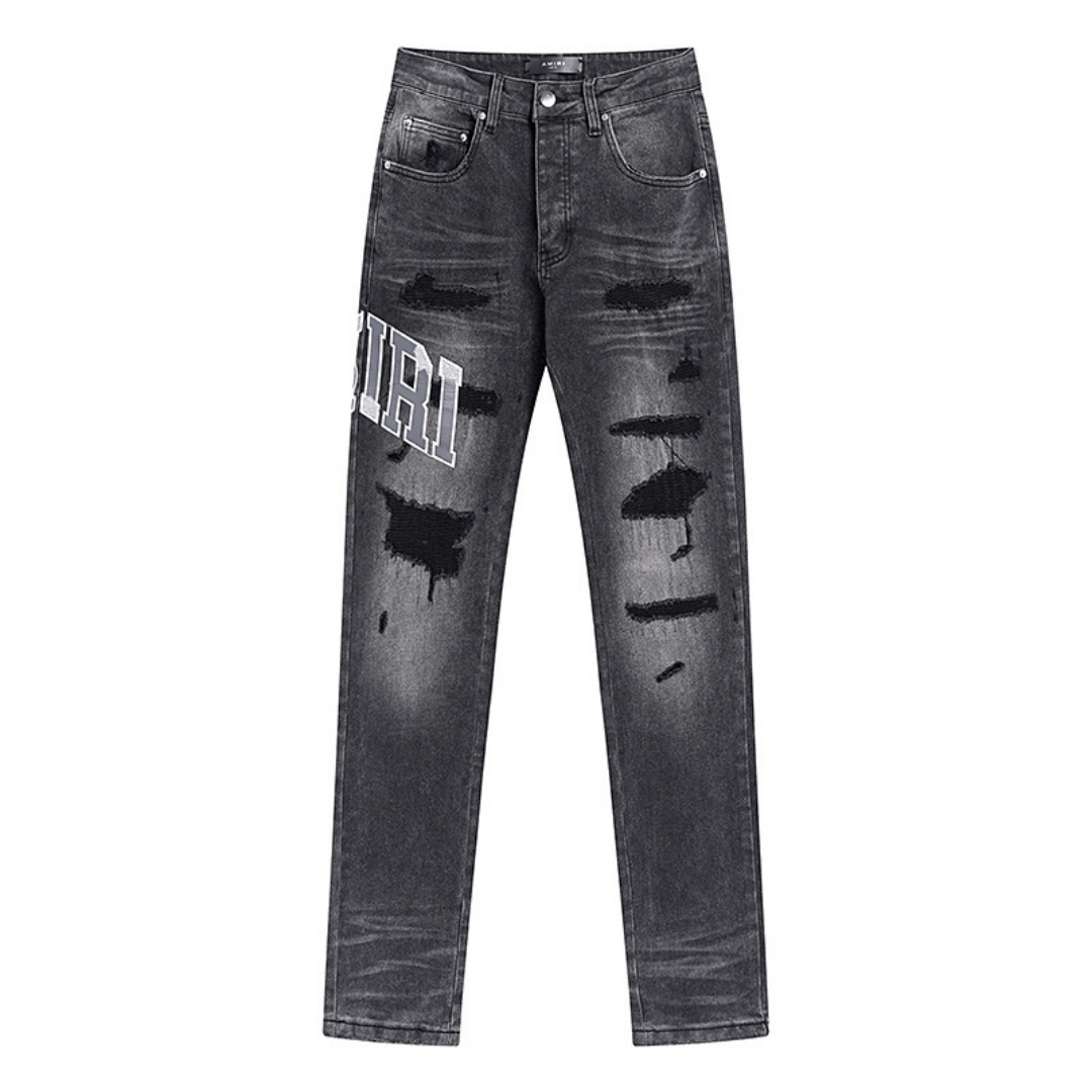 Amr Grey Staggered Logo Jeans