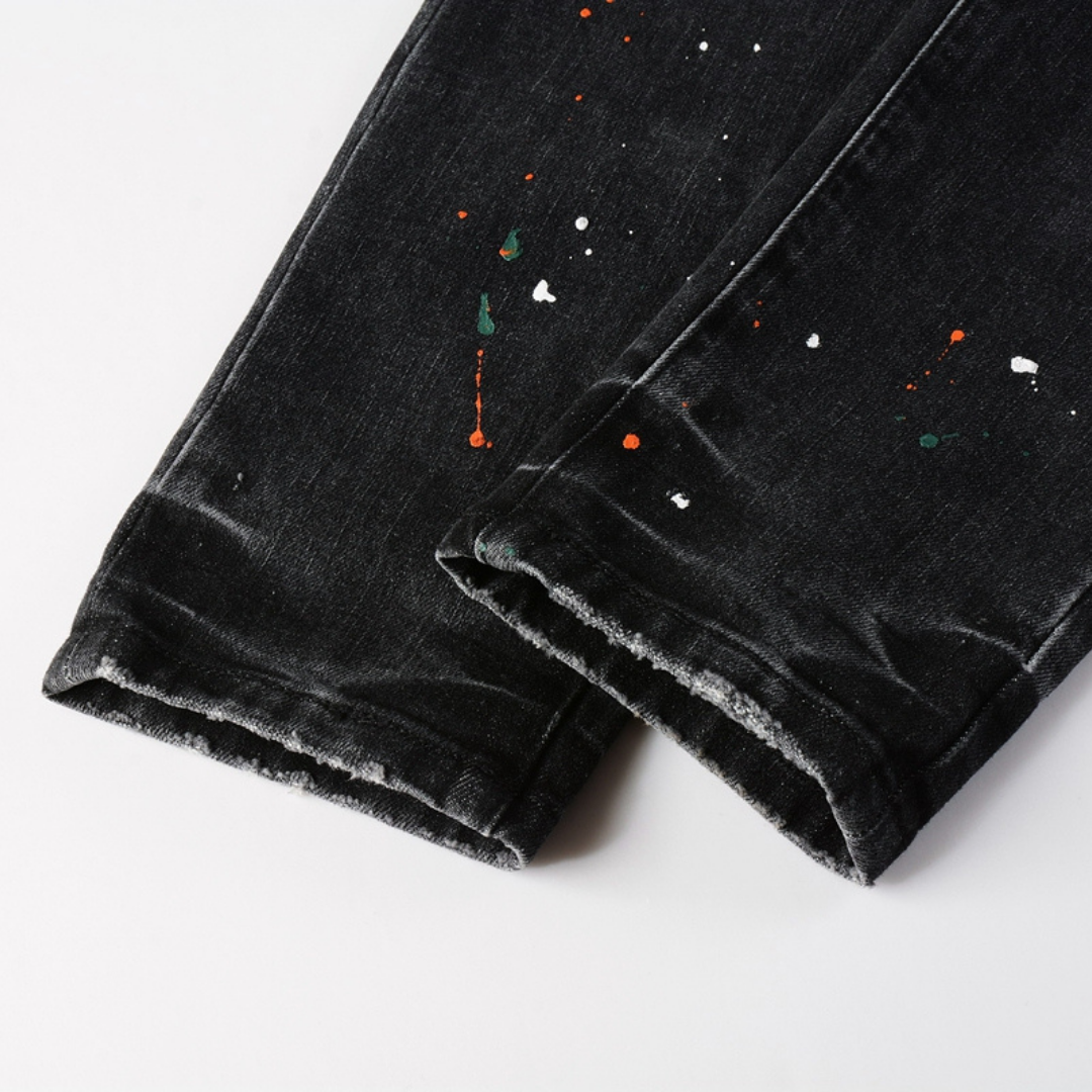 Purple Distressed Paint Jeans Purple Rojo Tacos