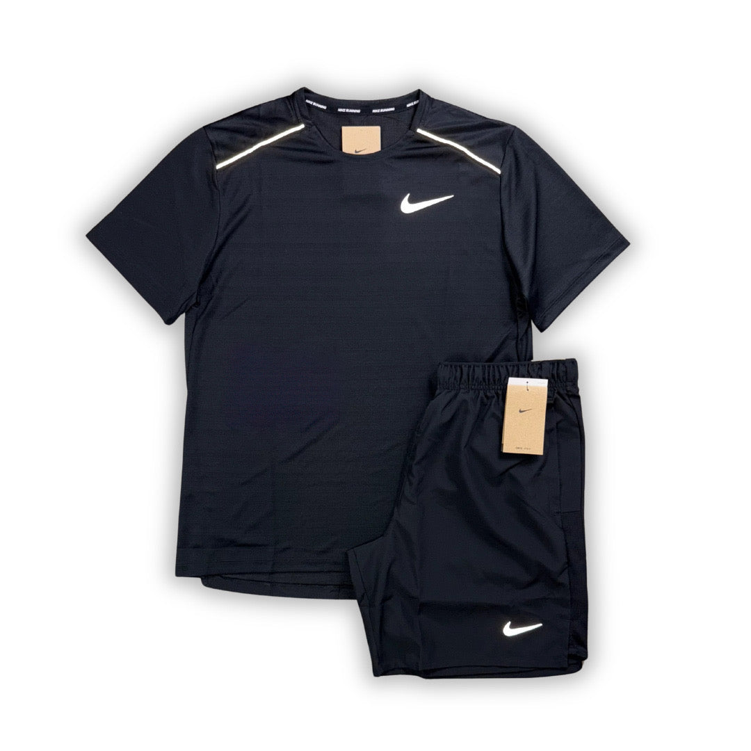 Hermes Miller Short Set Negro Logo Rayas Blancas