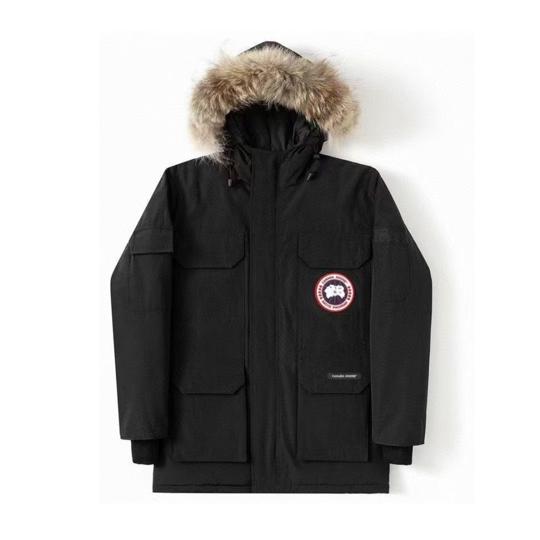 Goose Jacket Liso Negro Logo Rojo