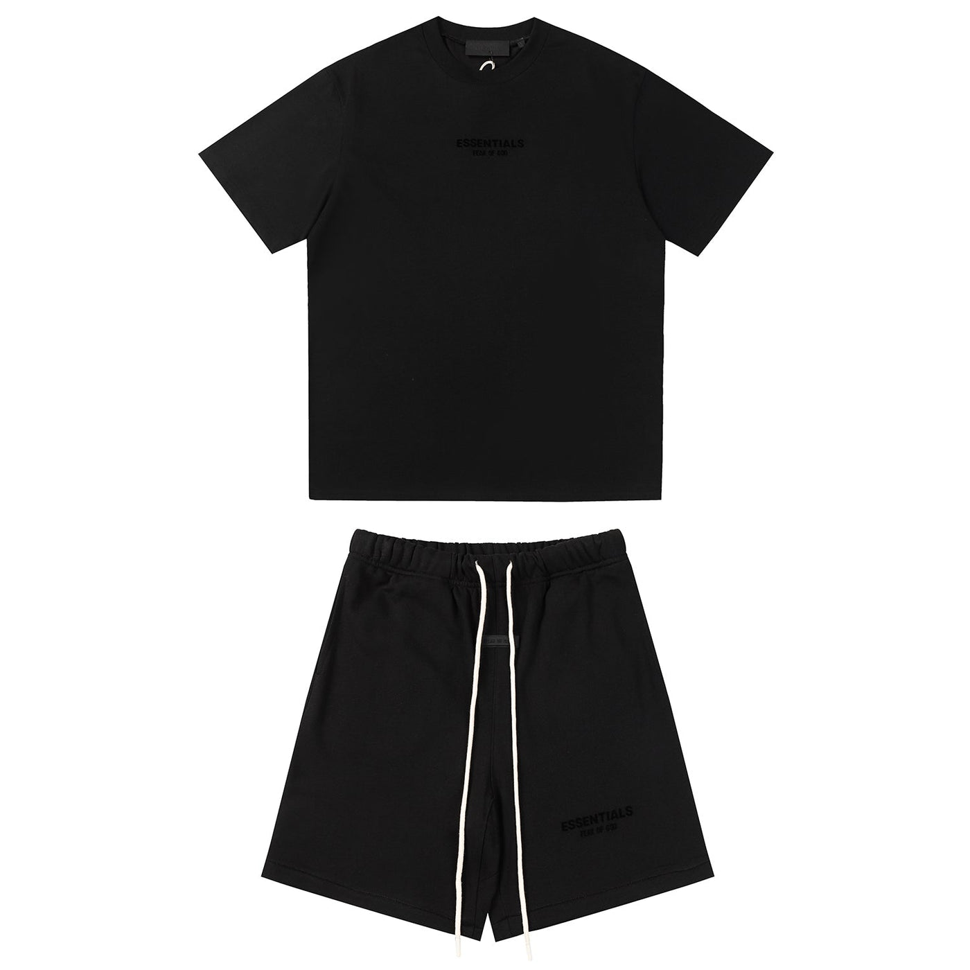 Essentials Black Short Set Negro Logo Blanco
