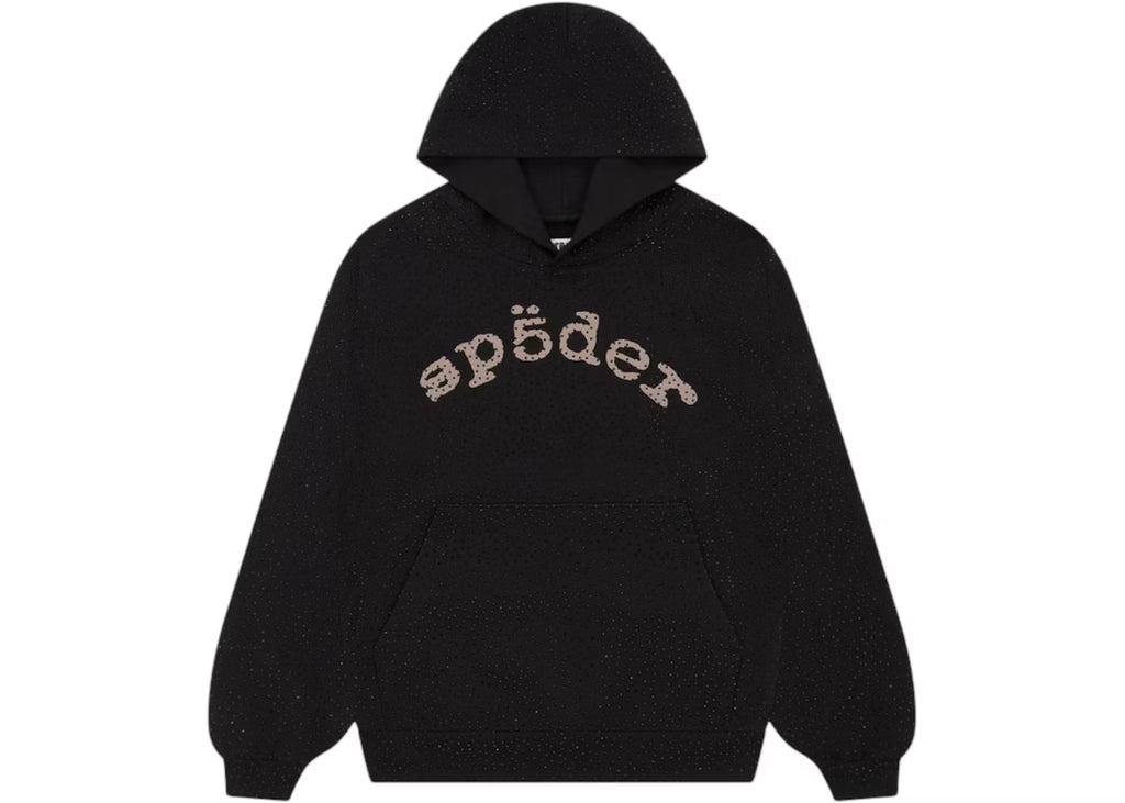 Sp5der VVS Rhinestone Hoodie Negro